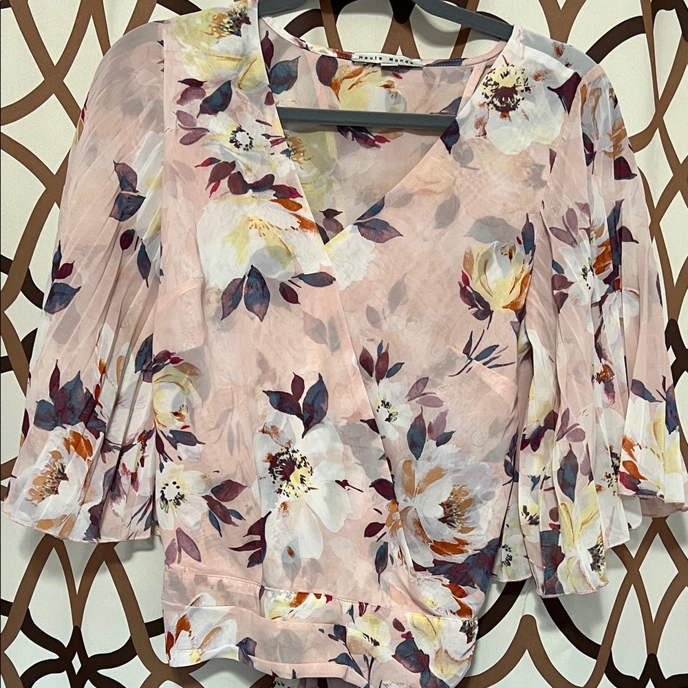 Haute Monde Pink Floral Wrap Blouse